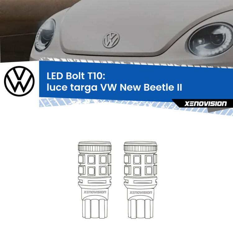 <strong>Luce Targa LED per VW New Beetle</strong> II Versione 1. Coppia lampade <strong>T10</strong> modello Bolt canbus.