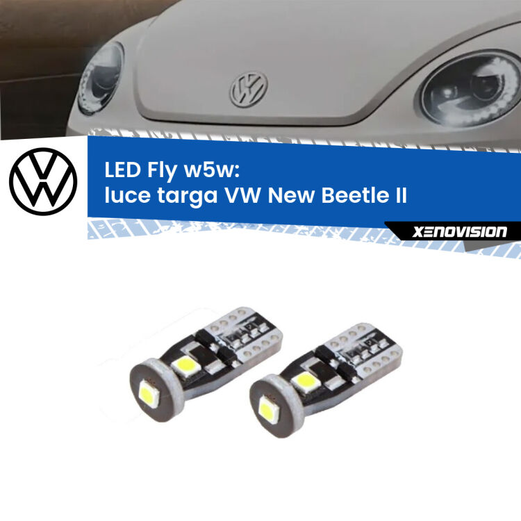 <strong>luce targa LED per VW New Beetle</strong> II Versione 1. Coppia lampadine <strong>w5w</strong> Canbus compatte modello Fly Xenovision.