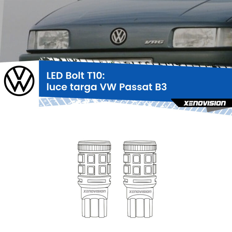 <strong>Luce Targa LED per VW Passat</strong> B3 1988 - 1996. Coppia lampade <strong>T10</strong> modello Bolt canbus.