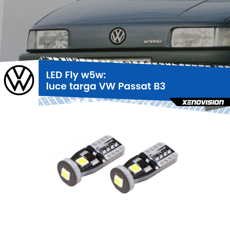 <strong>luce targa LED per VW Passat</strong> B3 1988 - 1996. Coppia lampadine <strong>w5w</strong> Canbus compatte modello Fly Xenovision.