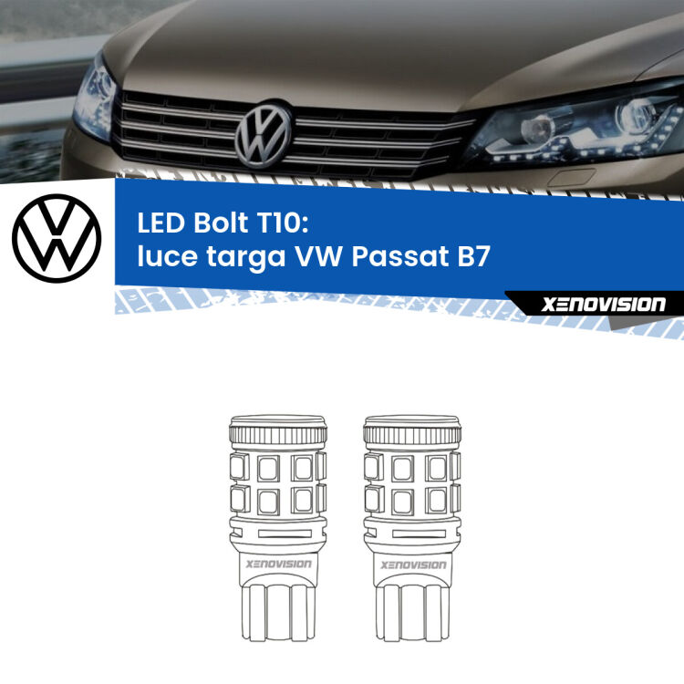 <strong>Luce Targa LED per VW Passat</strong> B7 2010 - 2014. Coppia lampade <strong>T10</strong> modello Bolt canbus.