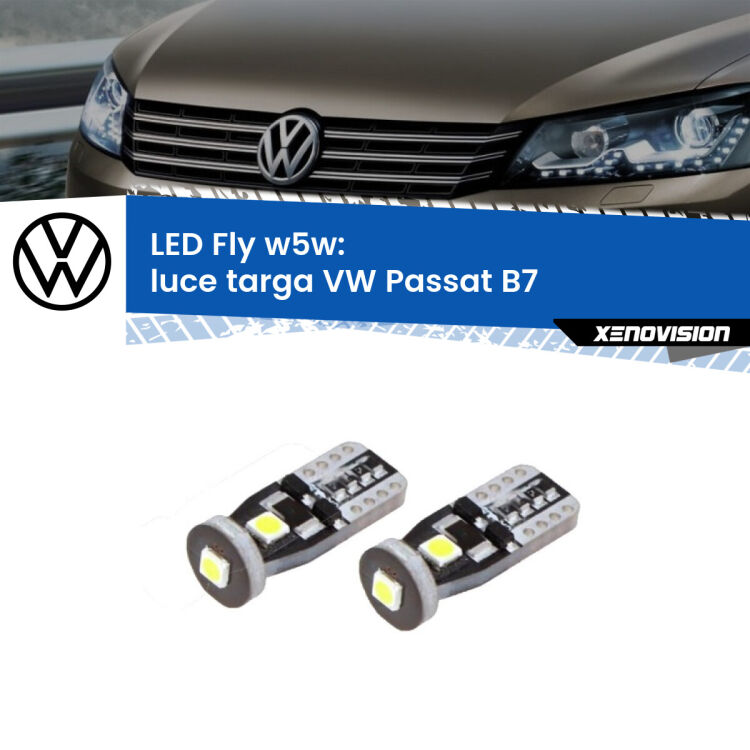 <strong>luce targa LED per VW Passat</strong> B7 2010 - 2014. Coppia lampadine <strong>w5w</strong> Canbus compatte modello Fly Xenovision.