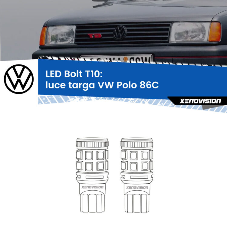 <strong>Luce Targa LED per VW Polo</strong> 86C 1991 - 1993. Coppia lampade <strong>T10</strong> modello Bolt canbus.