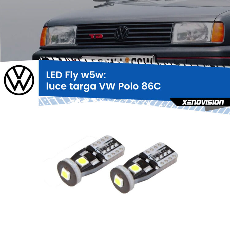 <strong>luce targa LED per VW Polo</strong> 86C 1991 - 1993. Coppia lampadine <strong>w5w</strong> Canbus compatte modello Fly Xenovision.