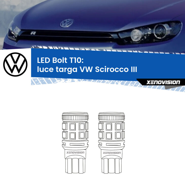 <strong>Luce Targa LED per VW Scirocco</strong> III Versione 1. Coppia lampade <strong>T10</strong> modello Bolt canbus.