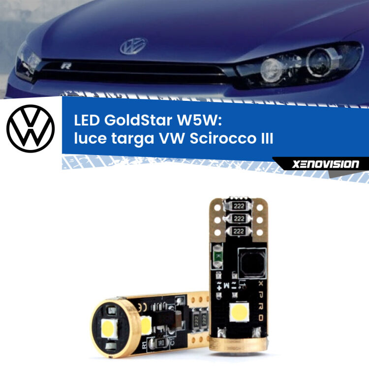 <strong>Luce Targa LED VW Scirocco</strong> III Versione 1: ottima luminosità a 360 gradi. Si inseriscono ovunque. Canbus, Top Quality.