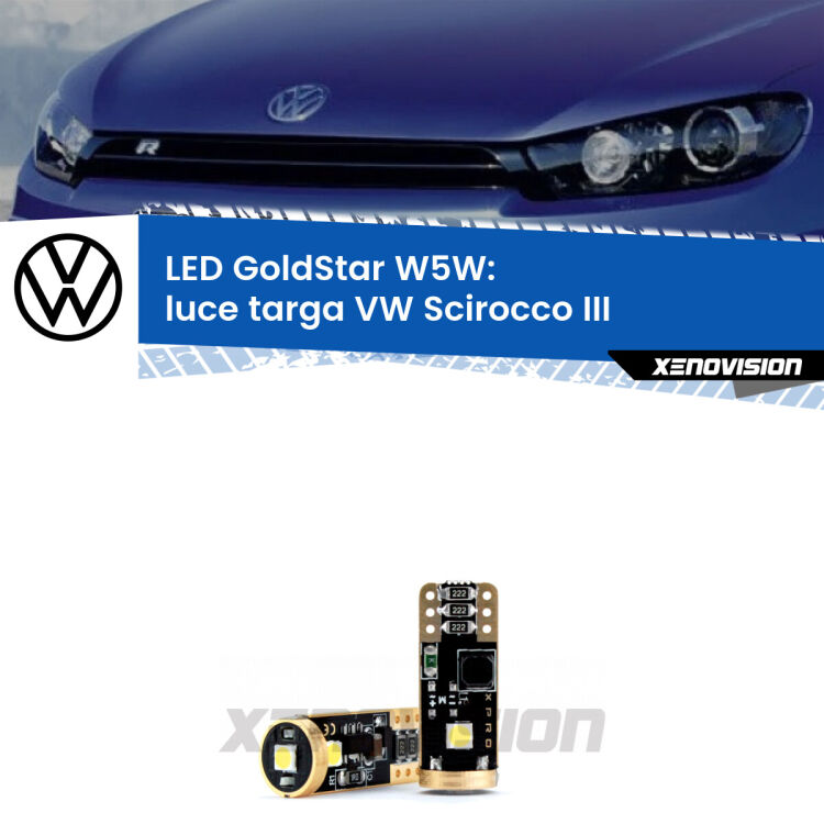 <strong>Luce Targa LED VW Scirocco</strong> III Versione 1: ottima luminosità a 360 gradi. Si inseriscono ovunque. Canbus, Top Quality.