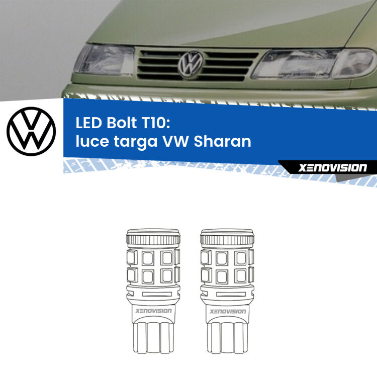 <strong>Luce Targa LED per VW Sharan</strong>  1995 - 2000. Coppia lampade <strong>T10</strong> modello Bolt canbus.