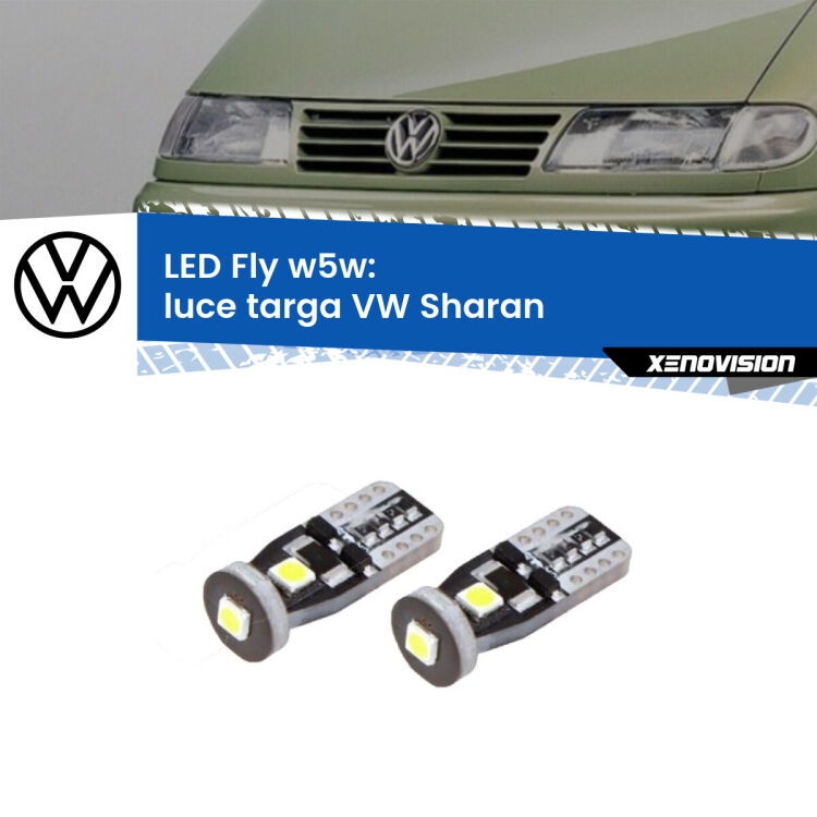 <strong>luce targa LED per VW Sharan</strong>  1995 - 2000. Coppia lampadine <strong>w5w</strong> Canbus compatte modello Fly Xenovision.