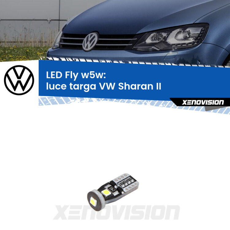 <strong>luce targa LED per VW Sharan</strong> II Versione 1. Coppia lampadine <strong>w5w</strong> Canbus compatte modello Fly Xenovision.