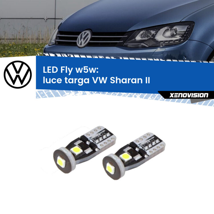 <strong>luce targa LED per VW Sharan</strong> II Versione 1. Coppia lampadine <strong>w5w</strong> Canbus compatte modello Fly Xenovision.