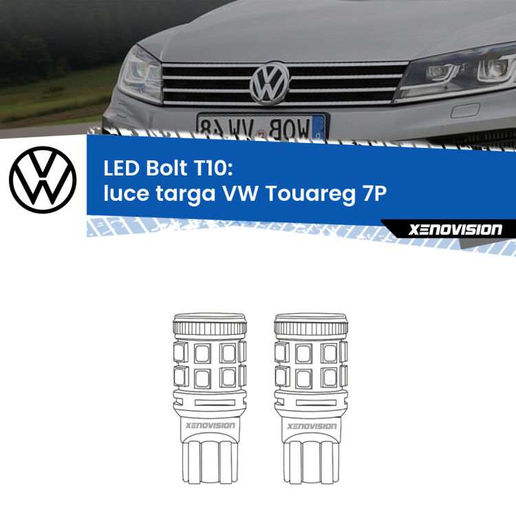 <strong>Luce Targa LED per VW Touareg</strong> 7P 2010 - 2014. Coppia lampade <strong>T10</strong> modello Bolt canbus.