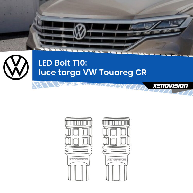 <strong>Luce Targa LED per VW Touareg</strong> CR 2018 in poi. Coppia lampade <strong>T10</strong> modello Bolt canbus.