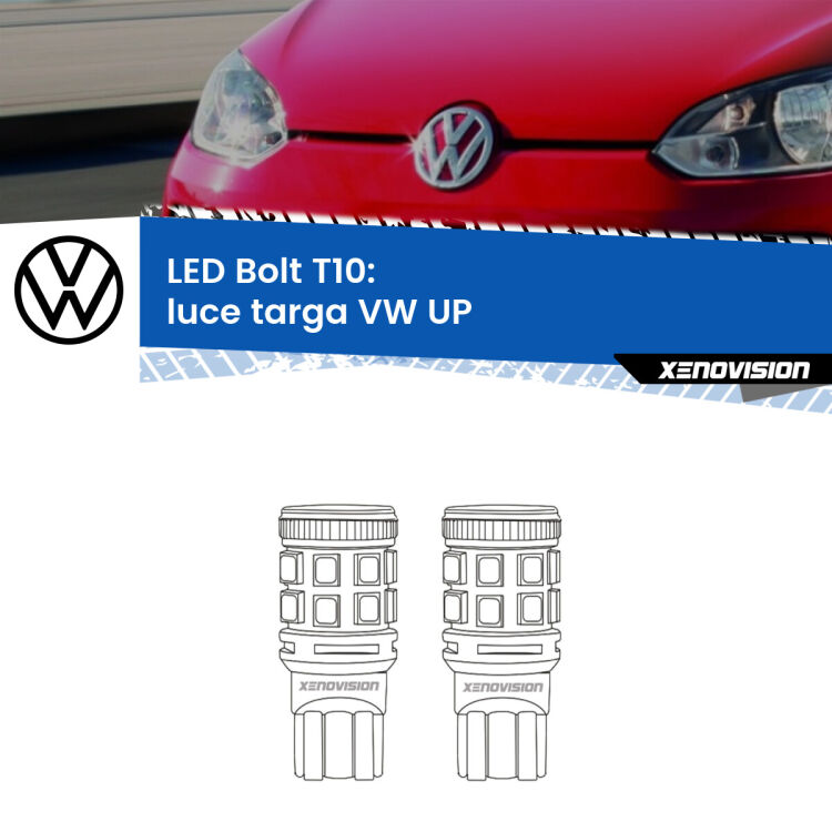 <strong>Luce Targa LED per VW UP</strong>  2011 in poi. Coppia lampade <strong>T10</strong> modello Bolt canbus.