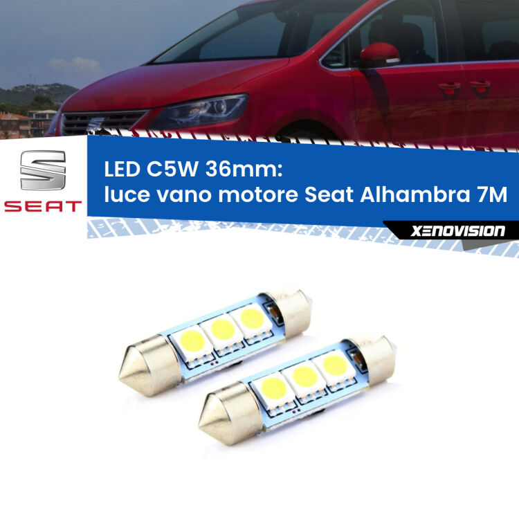 <strong>Luce Vano Motore LED per Seat Alhambra</strong> 7M 1996 - 2010. Coppia lampade <strong>C5W</strong> 36mm estremamente longeve.