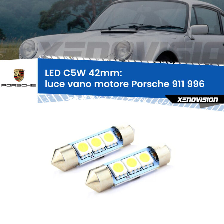 <strong>Luce Vano Motore LED per Porsche 911</strong> 996 1997 - 2005. Coppia lampade <strong>C5W</strong> 42mm estremamente longeve.