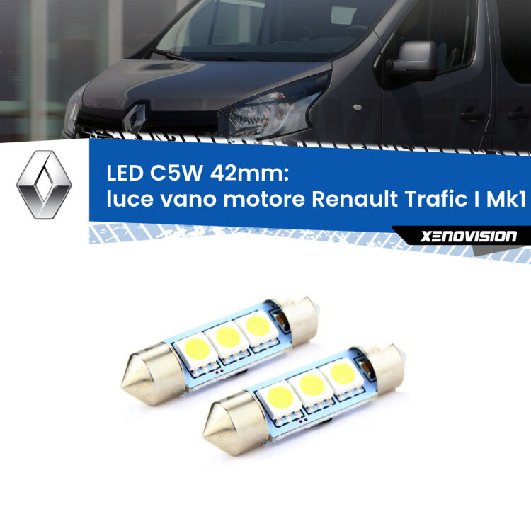 <strong>Luce Vano Motore LED per Renault Trafic I</strong> Mk1 1980 - 2000. Coppia lampade <strong>C5W</strong> 42mm estremamente longeve.