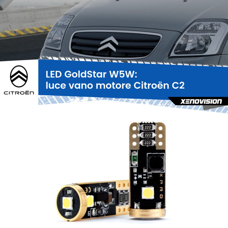 <strong>Luce Vano Motore LED Citroën C2</strong>  2003 - 2009: ottima luminosità a 360 gradi. Si inseriscono ovunque. Canbus, Top Quality.