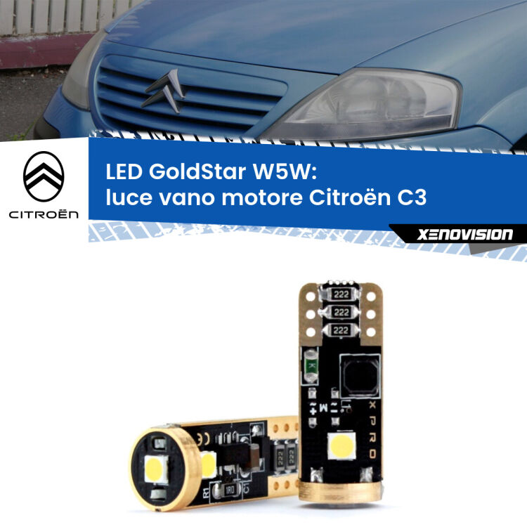 <strong>Luce Vano Motore LED Citroën C3</strong>  2002 - 2009: ottima luminosità a 360 gradi. Si inseriscono ovunque. Canbus, Top Quality.