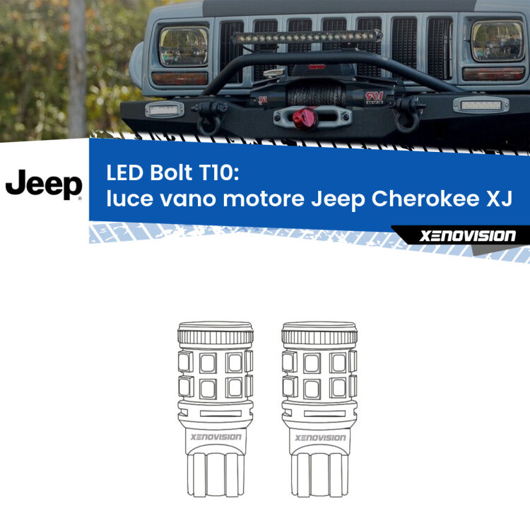 <strong>Luce Vano Motore LED per Jeep Cherokee</strong> XJ 1984 - 2001. Coppia lampade <strong>T10</strong> modello Bolt canbus.