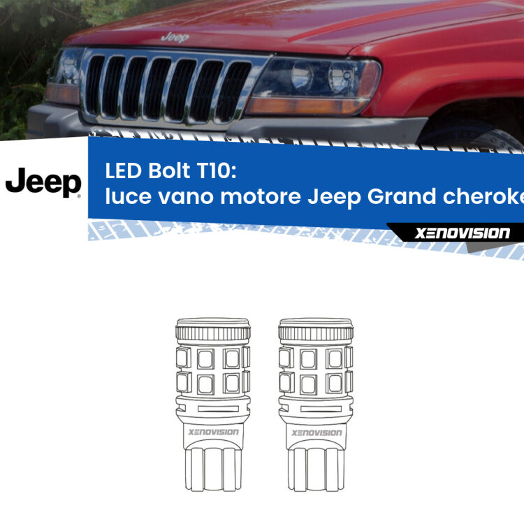 <strong>Luce Vano Motore LED per Jeep Grand cherokee II</strong> WJ, WG 1999 - 2004. Coppia lampade <strong>T10</strong> modello Bolt canbus.