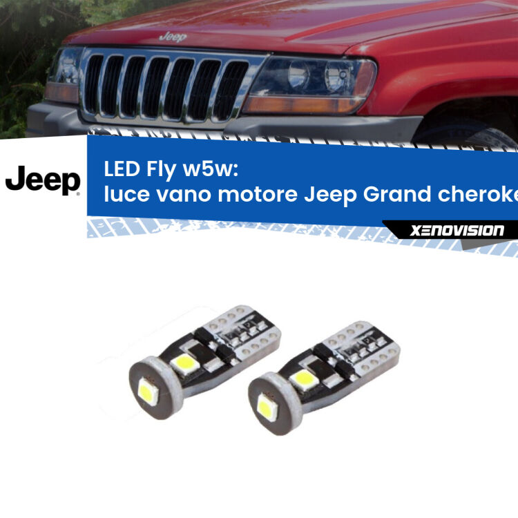 <strong>luce vano motore LED per Jeep Grand cherokee II</strong> WJ, WG 1999 - 2004. Coppia lampadine <strong>w5w</strong> Canbus compatte modello Fly Xenovision.