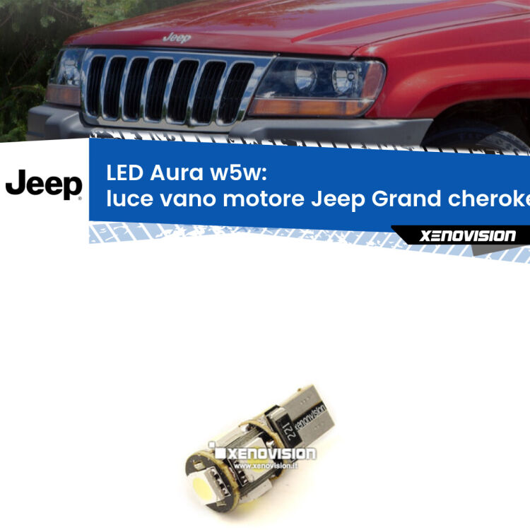 <strong>LED luce vano motore w5w per Jeep Grand cherokee II</strong> WJ, WG 1999 - 2004. Una lampadina <strong>w5w</strong> canbus luce bianca 6000k modello Aura Xenovision.