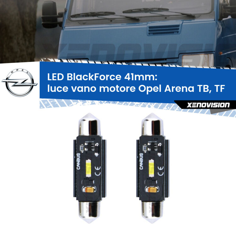 <strong>Luce Vano Motore LED per Opel Arena</strong> TB, TF 1998 - 2001. Coppia lampade <strong>C5W</strong> 41mm modello BlackForce canbus.