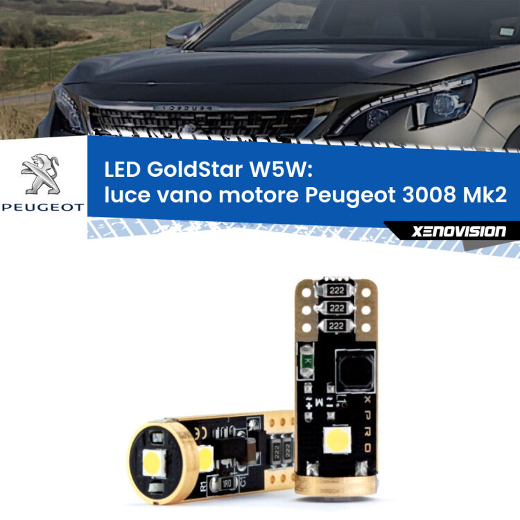 <strong>Luce Vano Motore LED Peugeot 3008</strong> Mk2 2016 in poi: ottima luminosità a 360 gradi. Si inseriscono ovunque. Canbus, Top Quality.