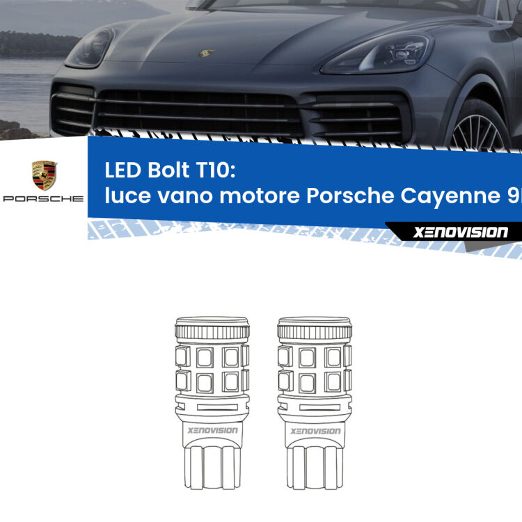 <strong>Luce Vano Motore LED per Porsche Cayenne</strong> 9PA 2002 - 2010. Coppia lampade <strong>T10</strong> modello Bolt canbus.