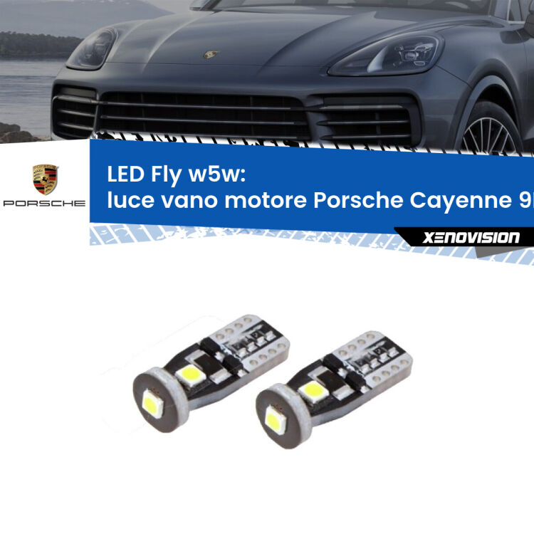 <strong>luce vano motore LED per Porsche Cayenne</strong> 9PA 2002 - 2010. Coppia lampadine <strong>w5w</strong> Canbus compatte modello Fly Xenovision.