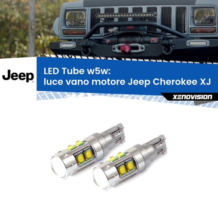 <strong>Luce Vano Motore LED 6000k per Jeep Cherokee</strong> XJ 1984 - 2001. Lampadine <strong>W5W</strong> canbus modello Tube, luce bianco lunare, lunga durata e compatibilità.