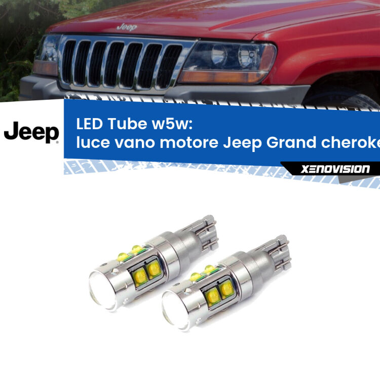 <strong>Luce Vano Motore LED 6000k per Jeep Grand cherokee II</strong> WJ, WG 1999 - 2004. Lampadine <strong>W5W</strong> canbus modello Tube, luce bianco lunare, lunga durata e compatibilità.