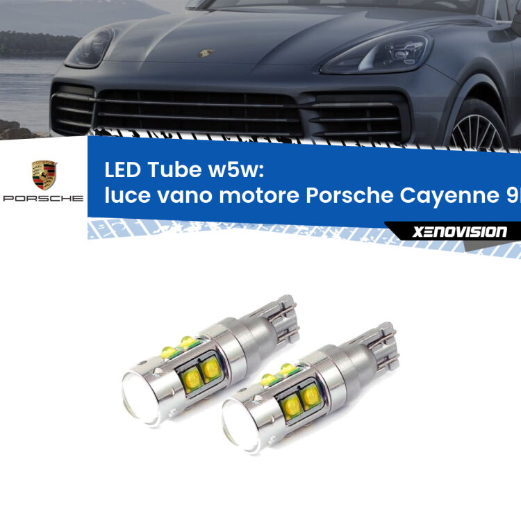 <strong>Luce Vano Motore LED 6000k per Porsche Cayenne</strong> 9PA 2002 - 2010. Lampadine <strong>W5W</strong> canbus modello Tube, luce bianco lunare, lunga durata e compatibilità.