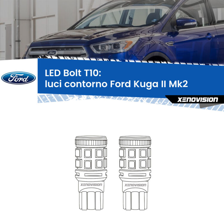 <strong>Luci Contorno LED per Ford Kuga II</strong>  2012 - 2019. Coppia lampade <strong>T10</strong> modello Bolt canbus.