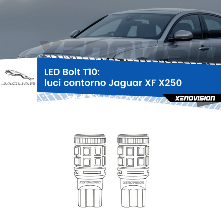 <strong>Luci Contorno LED per Jaguar XF</strong> X250 2007 - 2015. Coppia lampade <strong>T10</strong> modello Bolt canbus.