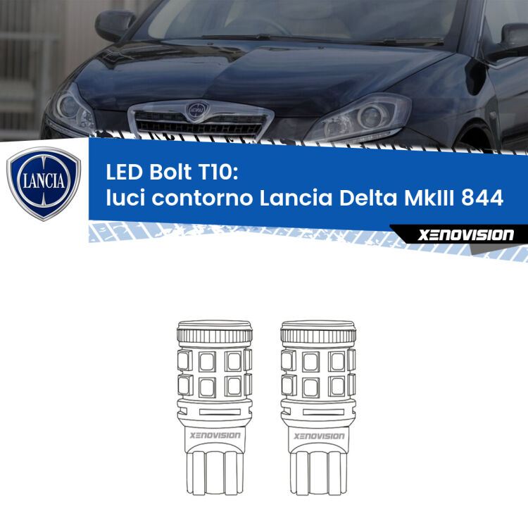 <strong>Luci Contorno LED per Lancia Delta MkIII</strong> 844 2008 - 2014. Coppia lampade <strong>T10</strong> modello Bolt canbus.