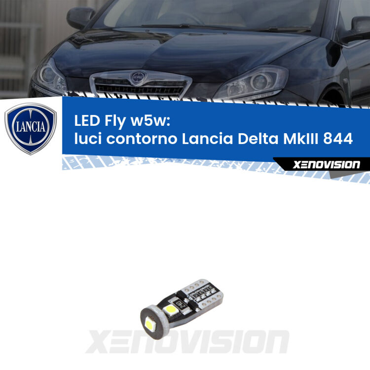 <strong>luci contorno LED per Lancia Delta MkIII</strong> 844 2008 - 2014. Coppia lampadine <strong>w5w</strong> Canbus compatte modello Fly Xenovision.