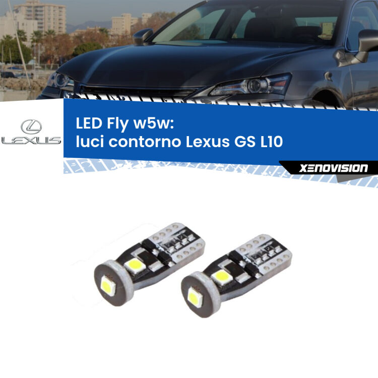 <strong>luci contorno LED per Lexus GS</strong> L10 2011 in poi. Coppia lampadine <strong>w5w</strong> Canbus compatte modello Fly Xenovision.