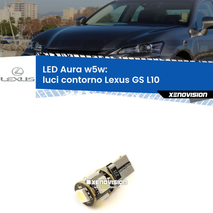 <strong>LED luci contorno w5w per Lexus GS</strong> L10 2011 in poi. Una lampadina <strong>w5w</strong> canbus luce bianca 6000k modello Aura Xenovision.