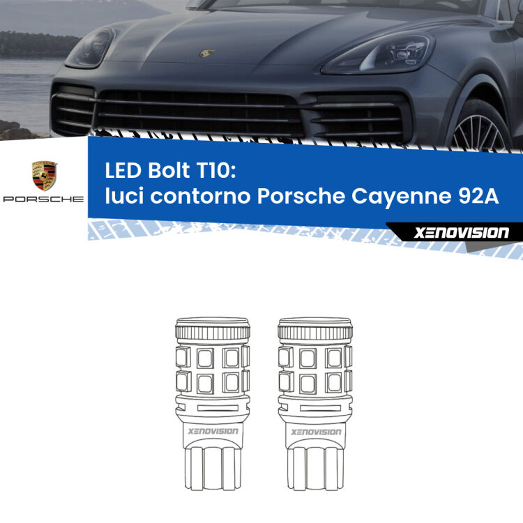 <strong>Luci Contorno LED per Porsche Cayenne</strong> 92A 2010 - 2014. Coppia lampade <strong>T10</strong> modello Bolt canbus.