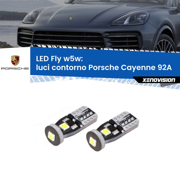 <strong>luci contorno LED per Porsche Cayenne</strong> 92A 2010 - 2014. Coppia lampadine <strong>w5w</strong> Canbus compatte modello Fly Xenovision.