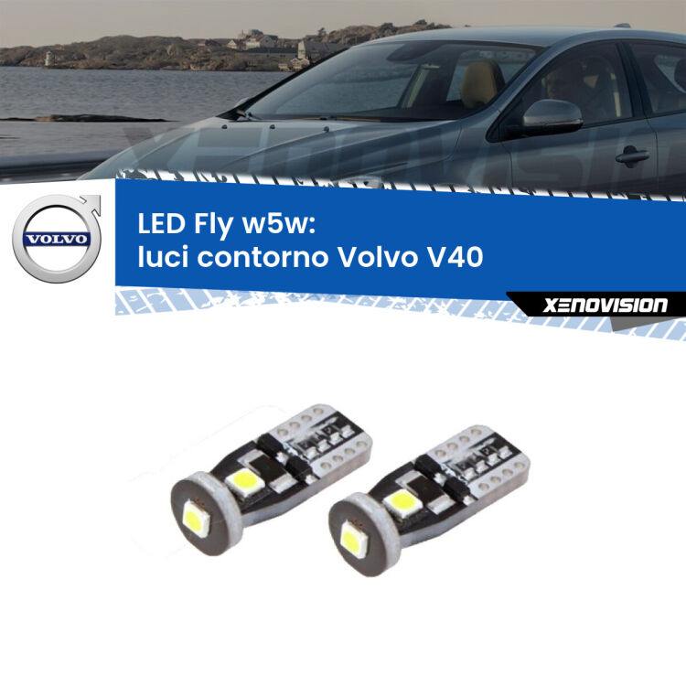 <strong>luci contorno LED per Volvo V40</strong>  2012 - 2015. Coppia lampadine <strong>w5w</strong> Canbus compatte modello Fly Xenovision.