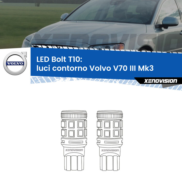 <strong>Luci Contorno LED per Volvo V70 III</strong> Mk3 2008 - 2016. Coppia lampade <strong>T10</strong> modello Bolt canbus.