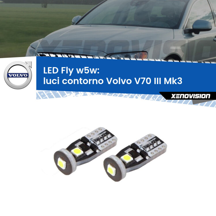 <strong>luci contorno LED per Volvo V70 III</strong> Mk3 2008 - 2016. Coppia lampadine <strong>w5w</strong> Canbus compatte modello Fly Xenovision.