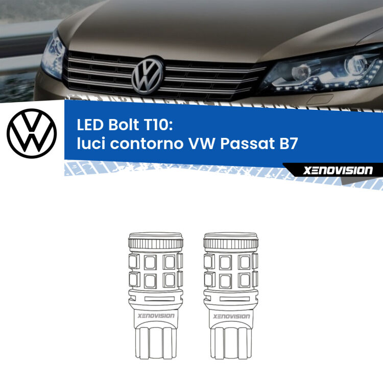 <strong>Luci Contorno LED per VW Passat</strong> B7 2010 - 2014. Coppia lampade <strong>T10</strong> modello Bolt canbus.