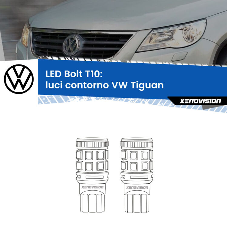 <strong>Luci Contorno LED per VW Tiguan</strong>  2007 - 2018. Coppia lampade <strong>T10</strong> modello Bolt canbus.