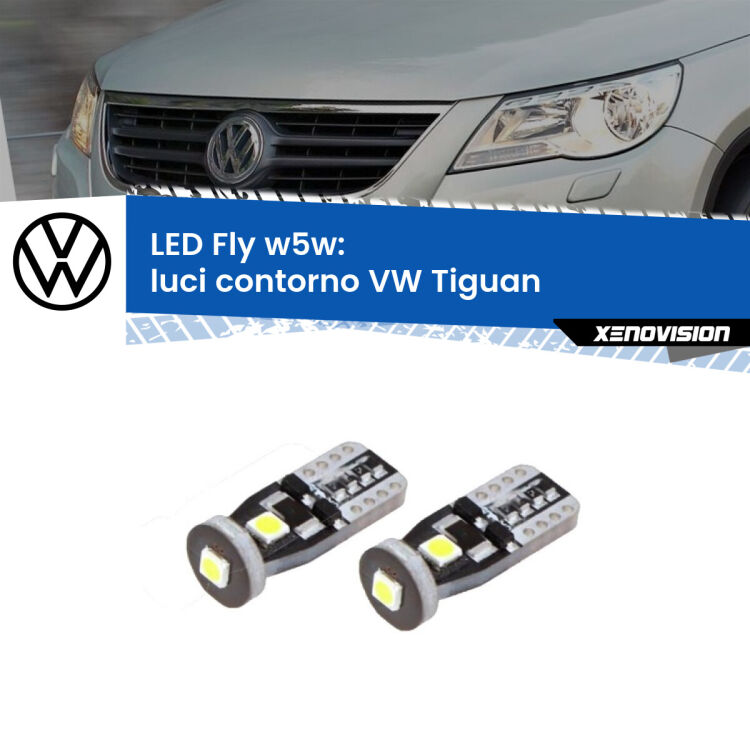 <strong>luci contorno LED per VW Tiguan</strong>  2007 - 2018. Coppia lampadine <strong>w5w</strong> Canbus compatte modello Fly Xenovision.