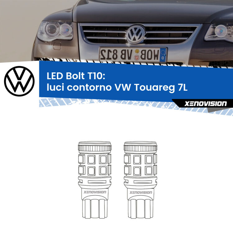 <strong>Luci Contorno LED per VW Touareg</strong> 7L 2002 - 2010. Coppia lampade <strong>T10</strong> modello Bolt canbus.