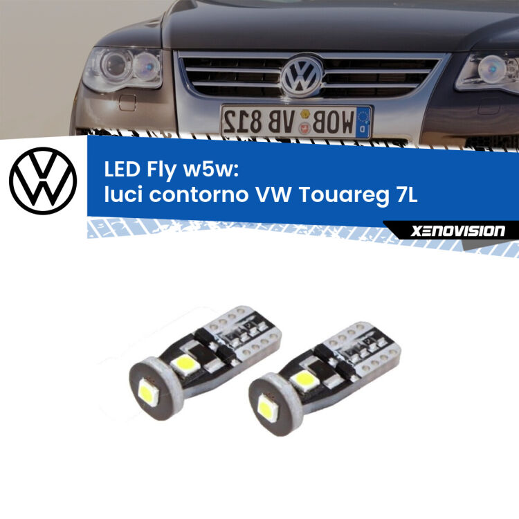 <strong>luci contorno LED per VW Touareg</strong> 7L 2002 - 2010. Coppia lampadine <strong>w5w</strong> Canbus compatte modello Fly Xenovision.